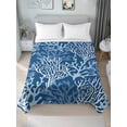 thumbnail image 4 of Navy Blue Coral Coastal Flat Sheets Only Queen Size, Soft Breathable Bed Top Sheets for Mattress, Ocean Nautical Seaside Beach Luxury Bedding Flat Sheets for Home Hotel Bedroom Bed Protection, 4 of 9
