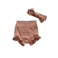 thumbnail image 1 of Xingqing Infant Baby Girls Bloomers Diaper Cover High Waist Elastic Ruffle Shorts Solid Color Underwear Headbands Set, 1 of 7