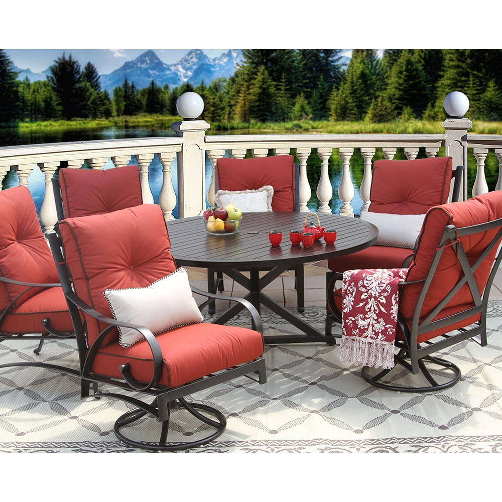 Newport Cast Aluminum Outdoor Patio 7pc Set 60 Inch Round Dining Table