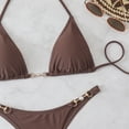 thumbnail image 3 of Women's 2 Piece Halter Bikini Set Metal Ring High Cut Swimsuits Beach Vacation Clothes (Brown,M), 3 of 6