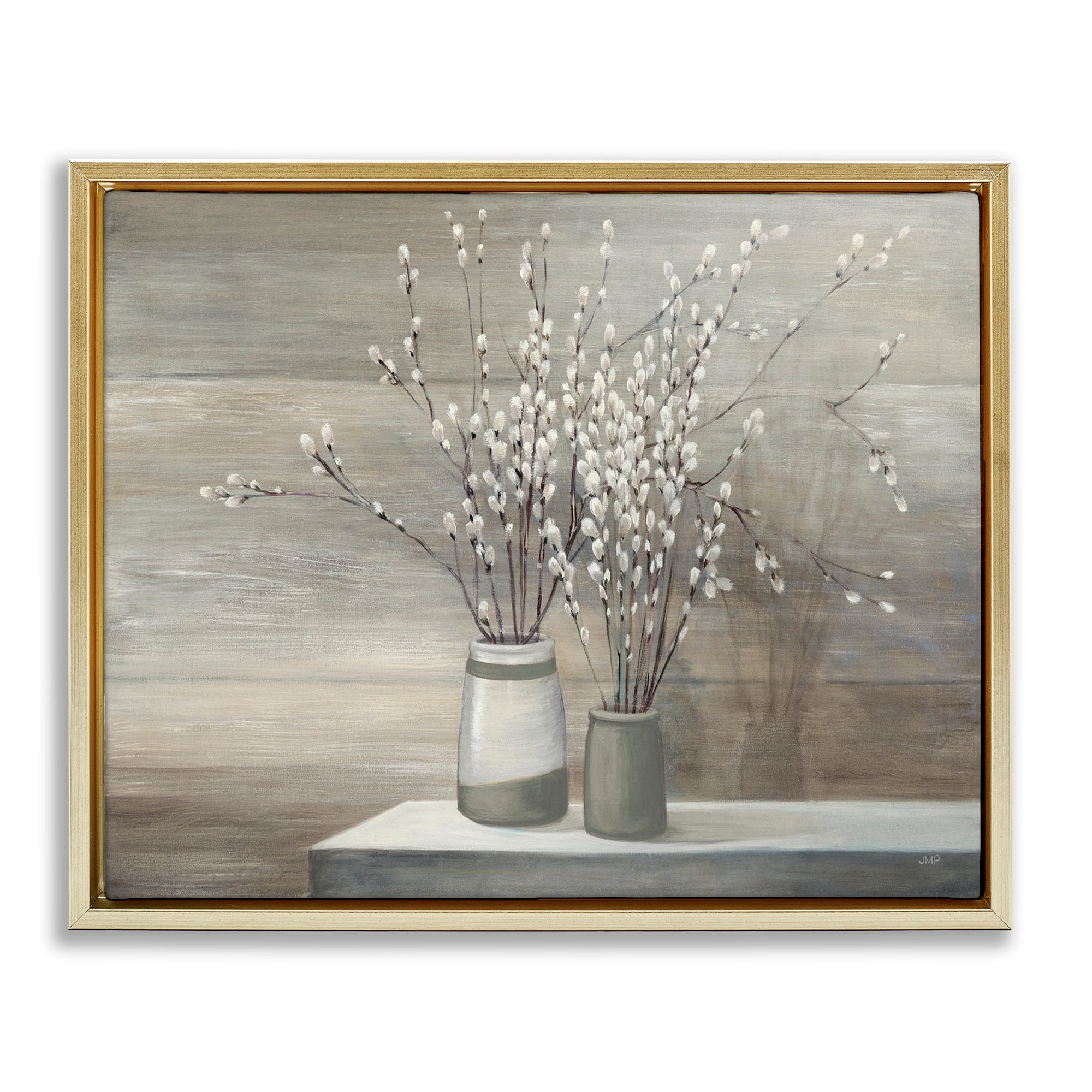 Stupell Industries Pussy Willow Still Life Metallic Gold Framed Floating Canvas Wall Art, 24x30, by Wild Apple Portfolio