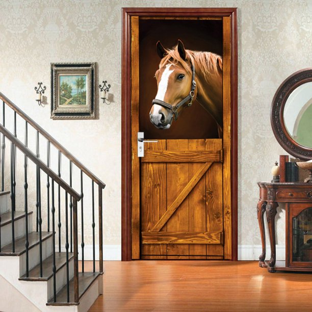 Gwong Decoración hogareña 2 unids / set Efecto 3D Patrón de caballo Pegatina de pared Fácil de aplicar Pegatina de PVC desmontable Decoración para el hogar Gwong 21079089