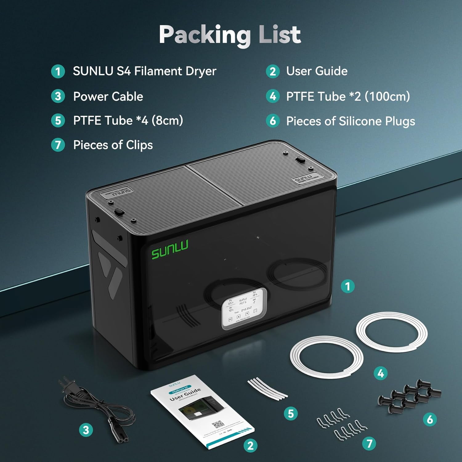 Filament Dryer Box, SUNLU 3D Printer Filament Dry Box S4, 4 Spools Capacity, 70℃ Max Temperature, 3 Circulation Fans for Nylon TPU PLA PETG ABS Filament