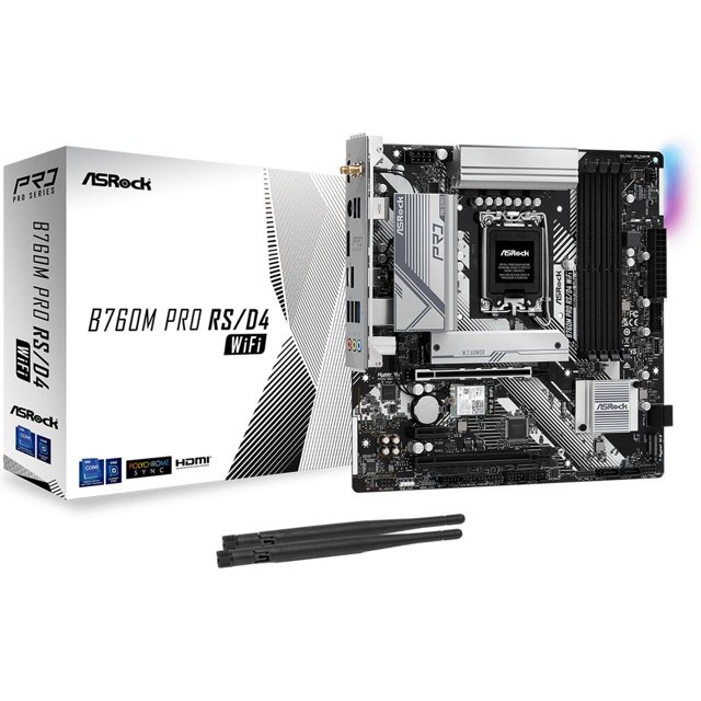 Tarjeta Madre ASROCK B760M PRO RS/D4 WIFI LGA 1700 4x DDR4 2x M.2 PCIe 4.0 USB-C WIFI 6E BT 5.3 Micro ATX