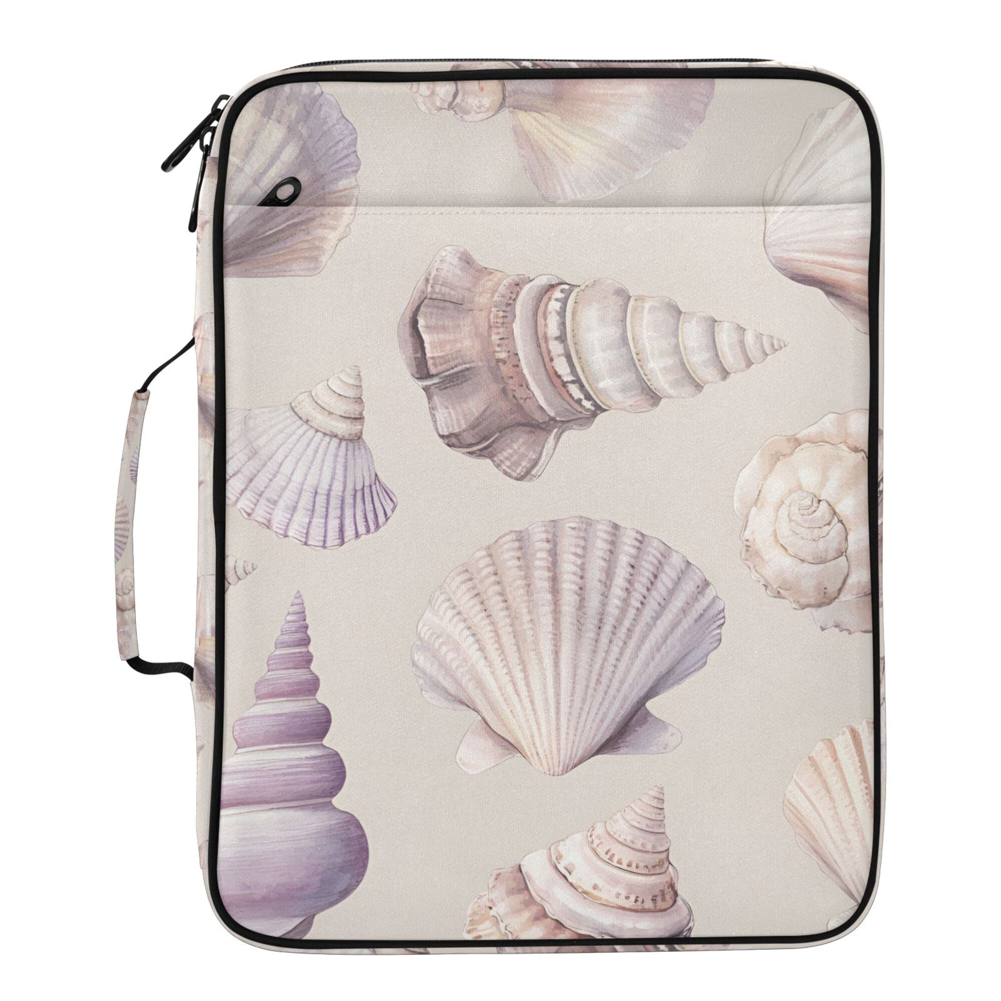 FORMRS Accordion File Folder A4 Size 7-Pocket Expanding Document Organizer Bag with 3 Ring Binder, Purple Watercolor Seashells