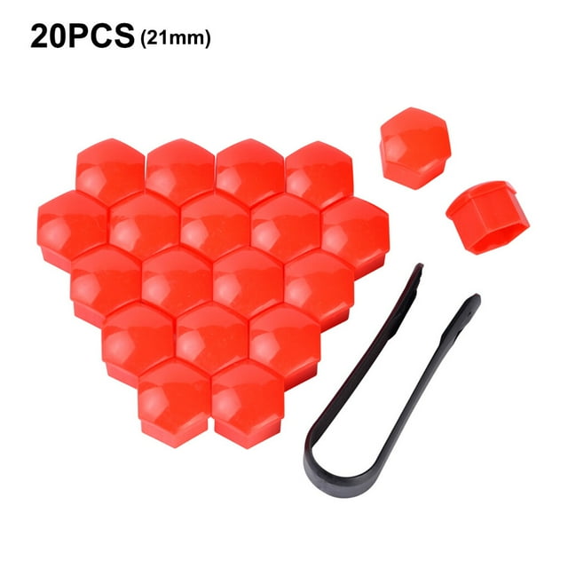 20 Pieces Car Wheel Nut Caps Universal Auto Hub Portable Reusable Screw Cover Replacement Dust-proof Tyre Nuts Bolts Protector with Clip Red 21mm