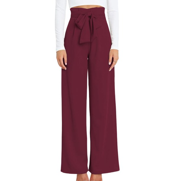 Capreze Women Long Pants High Waist Palazzo Pant Solid Color Trousers
