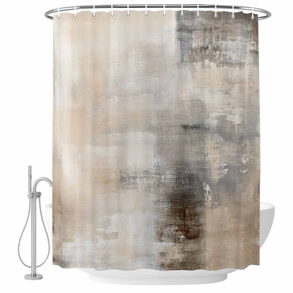 Abstract Gray Brown Fabric Shower Curtain Oil Painting Washable Shower Curtains for Bathroom, Waterproof Bath Curtain with Hooks Home Decor 72x84in