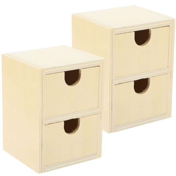 cajones pequeños de madera sin pintar, bricolaje, de madera en blanco, de 2 capas.