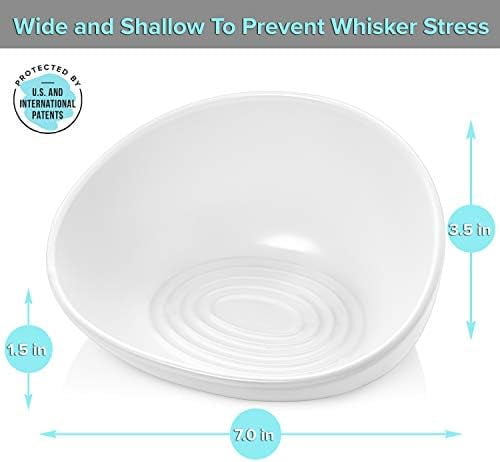 Cat Food Bowl, Ceramic Bowls for Indoor Cats, No Spill Cat Feeding Bowl, Whisker Stress Free Kitten Bowls, Pet Bowls for Food and Water, Includes Silicone Non-Slip Mat (High-Low, White)