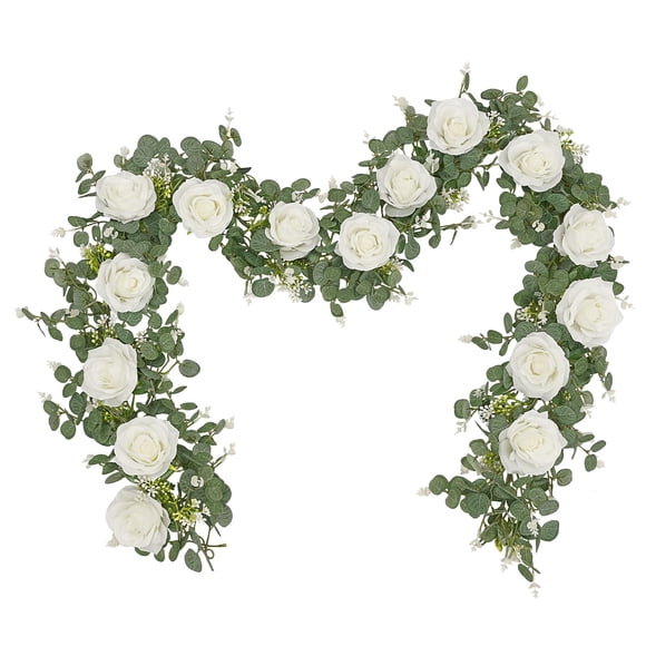 Guirnaldas artificiales de eucalipto Dolicer, 2 unidades con 8 rosas, 2 m