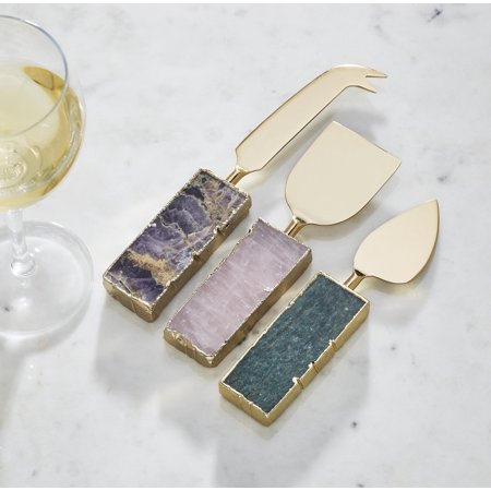 Better Trends Agate Cheese Knife Set with Gold Plated Edges  Multi Color (Set of 3)