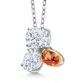 thumbnail image 2 of Gem Stone King 925 Silver and 10K Yellow Gold White Moissanite and Orange Sapphire Pendant Necklace for Women (2.95 Cttw, Oval 8X6MM, 7X5MM and 6X4MM, Gemstone, with 18 inch Chain), 2 of 4