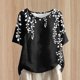 thumbnail image 4 of Tops de Lino para Mujeres Imprimir Suéter Cuello Redondo Manga Corta Superior Poliéster, Blusa de Moda Casual para la Primavera Y el Verano, 4 of 5