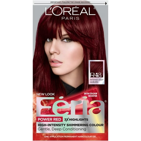 L'Oreal Paris Feria Multi-Faceted Shimmering Permanent Hair Color, R48 Red Velvet (Intense Deep Auburn), 1 Kit