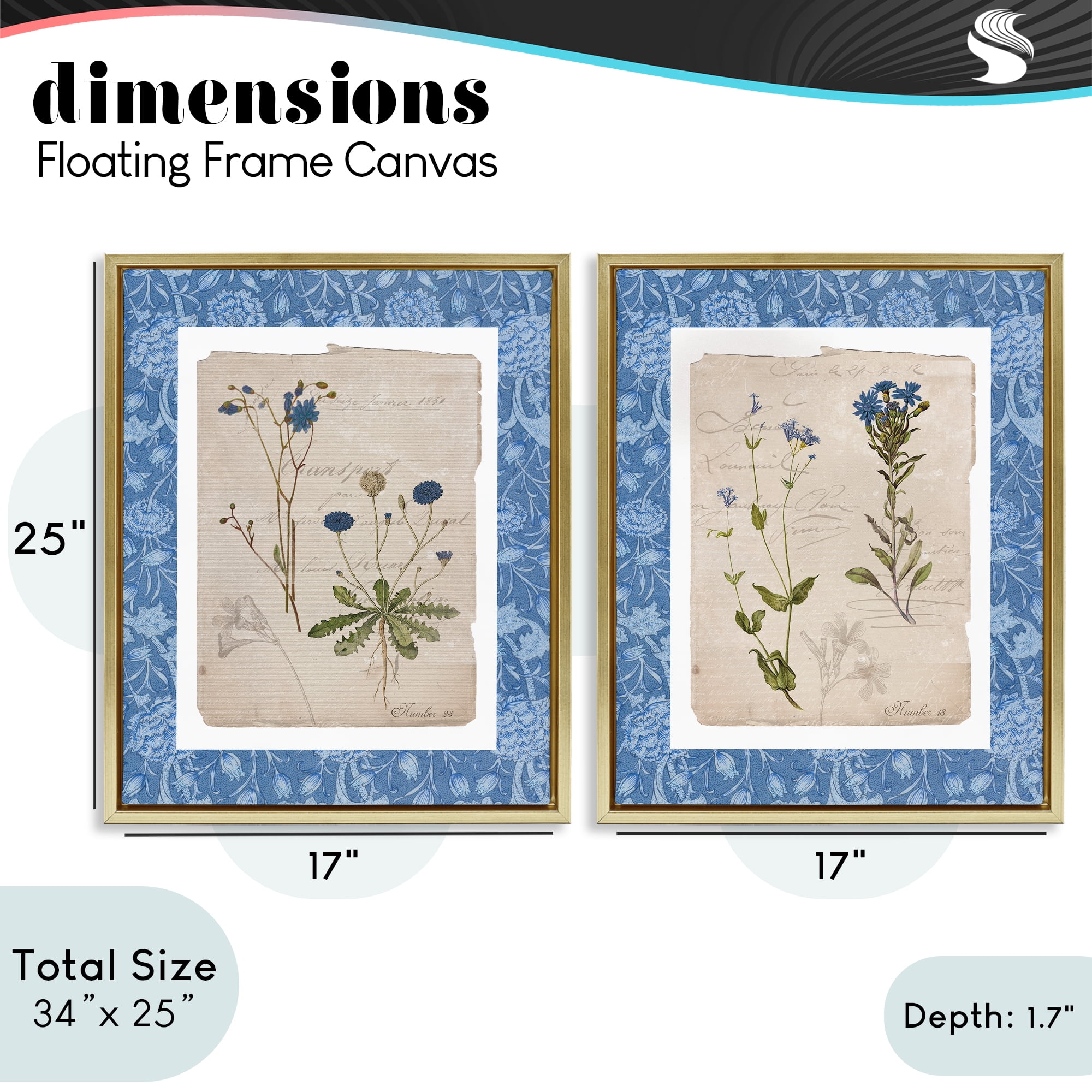 Stupell Industries Blue Botanical Herbs 2 Piece Gold Framed Floater Canvas Set, design by Livi Finn