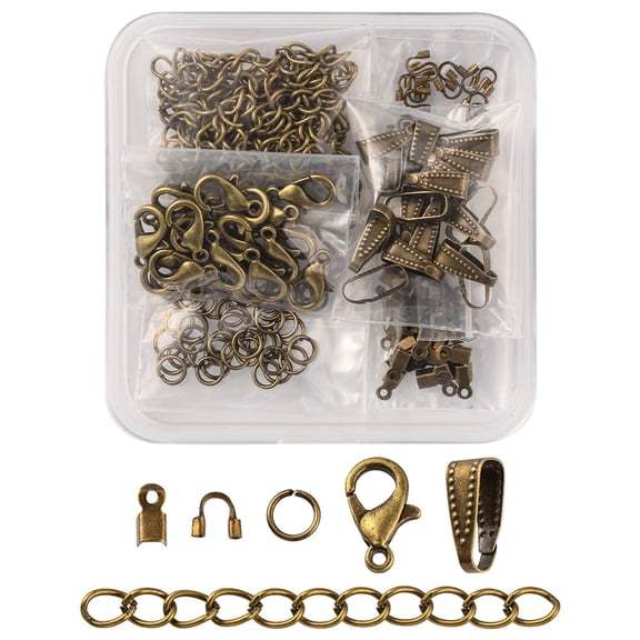 DIY Jewelry Making Finding Kit Including Zinc Alloy Lobster Claw Clasps Iron Jump Rings & Ends Chains & Crimp Ends Brass Snap on Bails & Wire Guardian Bronze
