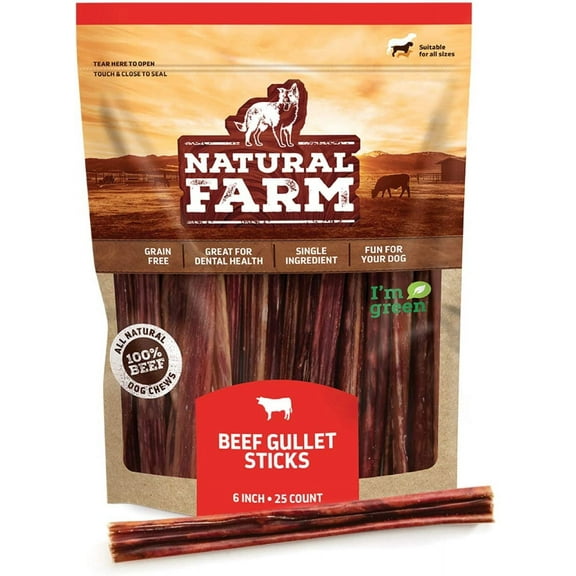 Natural Farm Gullet Sticks for Dogs, 6 Inches, 25 Pack