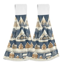 Yayeee Kitchen Hanging Hand Towels Set of 2 with Loop Bathroom Absorbent Tie Towel, Winter Village