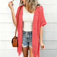 thumbnail image 2 of MSJUHEG Crochet Kimono Bat Wing Cardigan Crochet Shrug Women's Shrug Sweaters Light Weight Cardigan Lightweight Sweater Hollow Out Mesh Cover Up Cardigan Summer Watermelon Red One Size, 2 of 9