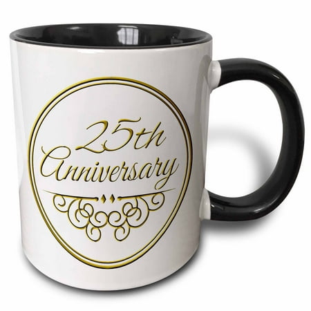 3dRose 25th Anniversary gift - gold text for celebrating wedding anniversaries - 25 years married together - Two Tone Black Mug, (Best Gift For Silver Wedding Anniversary)