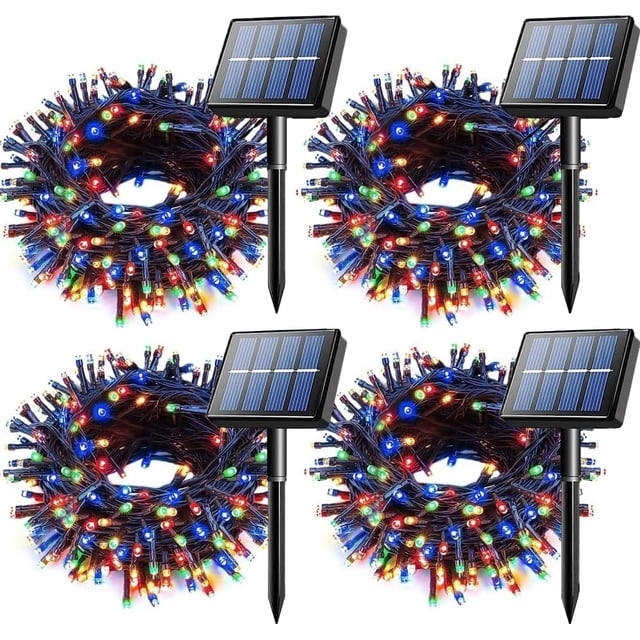 4-Pack Solar Christmas String Lights Outdoor Multicolor - Total 400LED 132FT Solar Christmas Fairy Lights with 8 Modes, Waterproof String Lights Patio Lights for Christmas Tree Party New Year