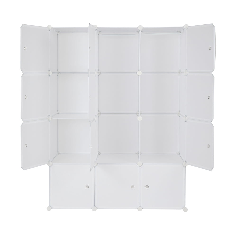 12-Cube Storage Organizer Stackable White Modular Shelves with Hanging Rod for Home & Office Organization