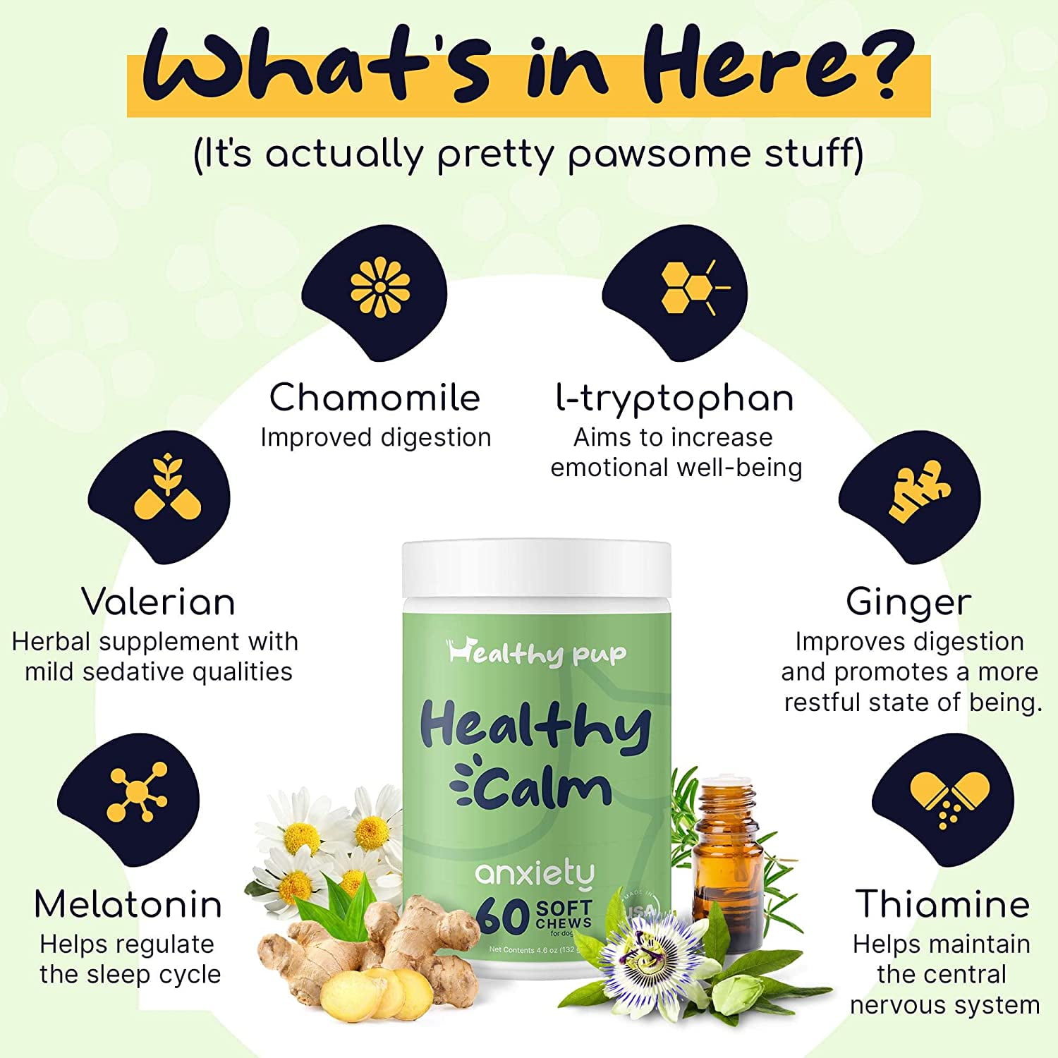 Healthy Pup Premium Calming Chews For Dogs with Melatonin - 60 Soft Treats - Dog Anxiety Relief