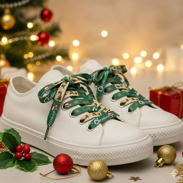 Festive Christmas Themed Printed Shoe Laces for Sneakers and Boots with Holiday Patterns, Durable Polyester Laces for Casual Wear and Seasonal Fashion Accessories