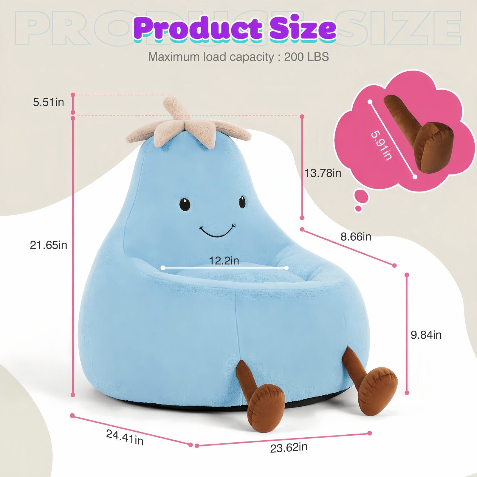 Kelno 24" Kids Bean Bag Chair Faux Rabbit Fur Lazy Chair Toddler Couch, Blue