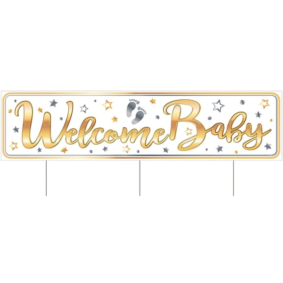 Beistle 19" Gold Heart-Warming "Welcome Baby" Yard Sign