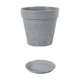thumbnail image 2 of Large Faux Ceramic Embossed Planter with Sturdy Plastic Construction and Removable Tray, Modern Plant Pot for Flowers, Greenery, and Home Garden Decoration., 2 of 6