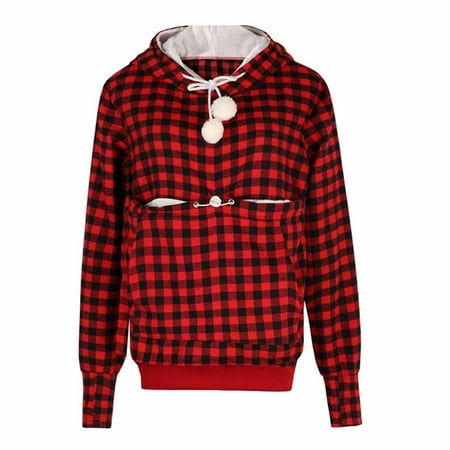 Unisex Big Pouch Hoodie Long Sleeve Pet Cat Dog Holder Carrier Pullover Fleece Sweatshirt Large Pocket Cute Hoodies Plus Size