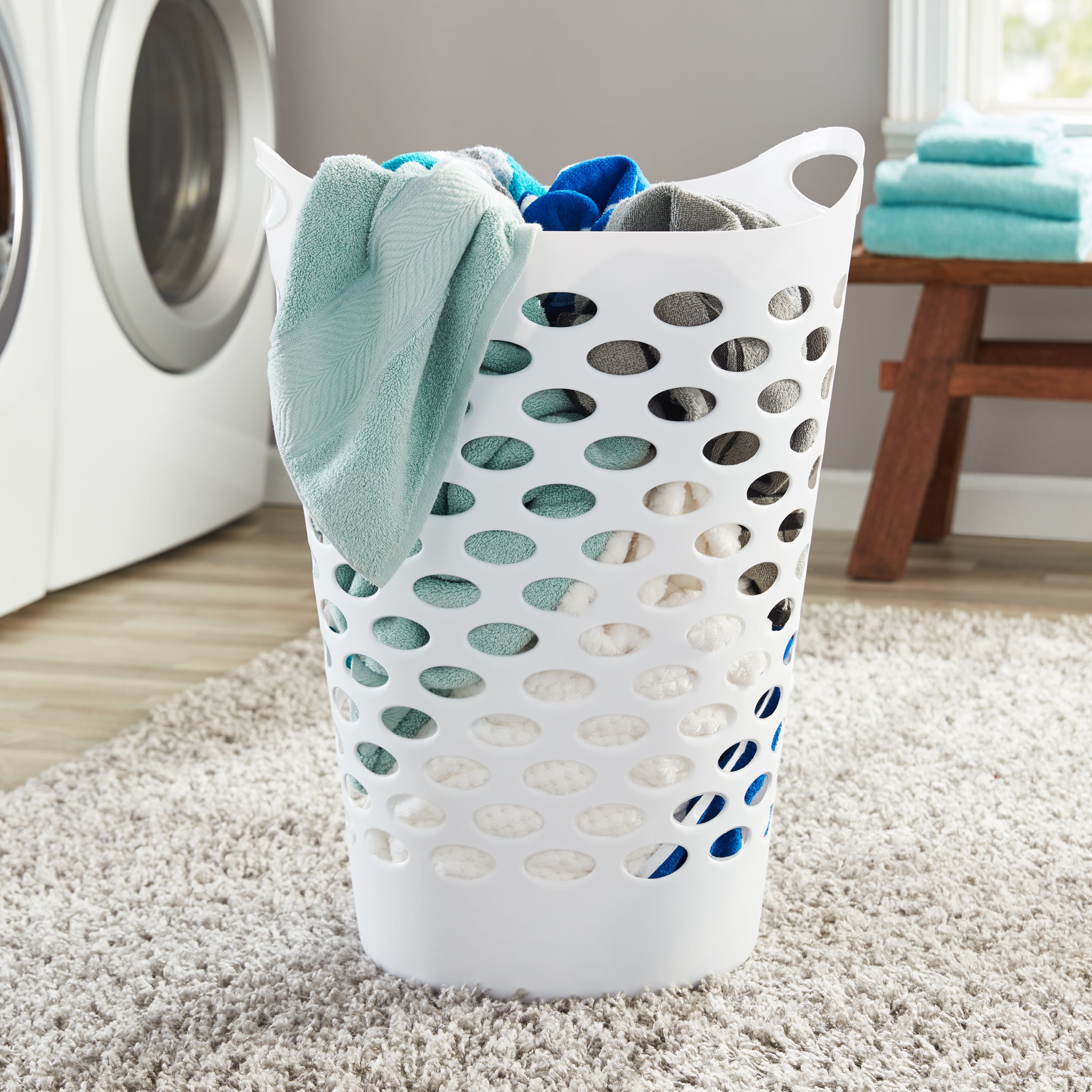 Mainstays Rectangular Open Laundry Hamper Plastic, Aqua Sparkle