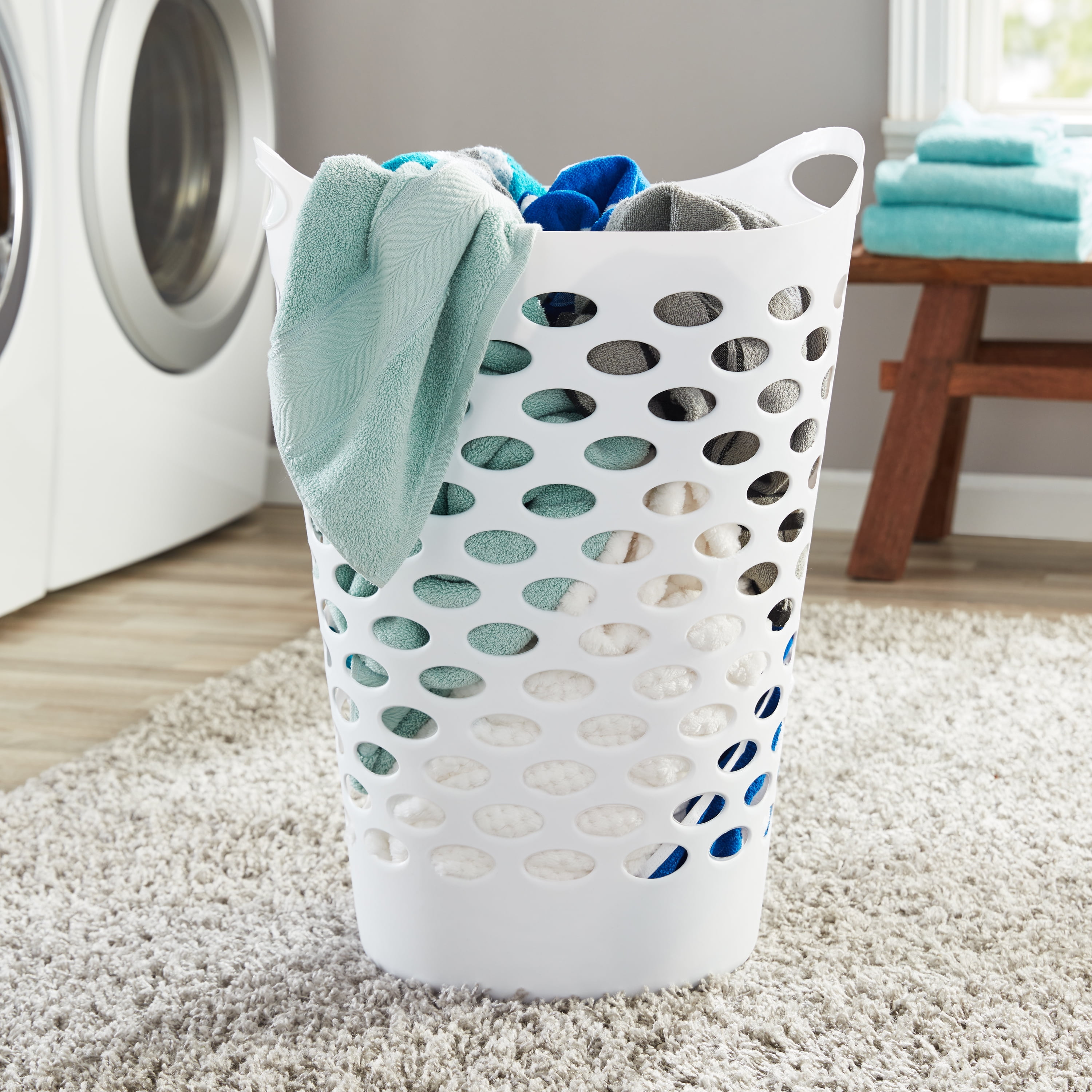 Mainstays Slim Polyester Collapsible Laundry Hamper with Velcro Lid 