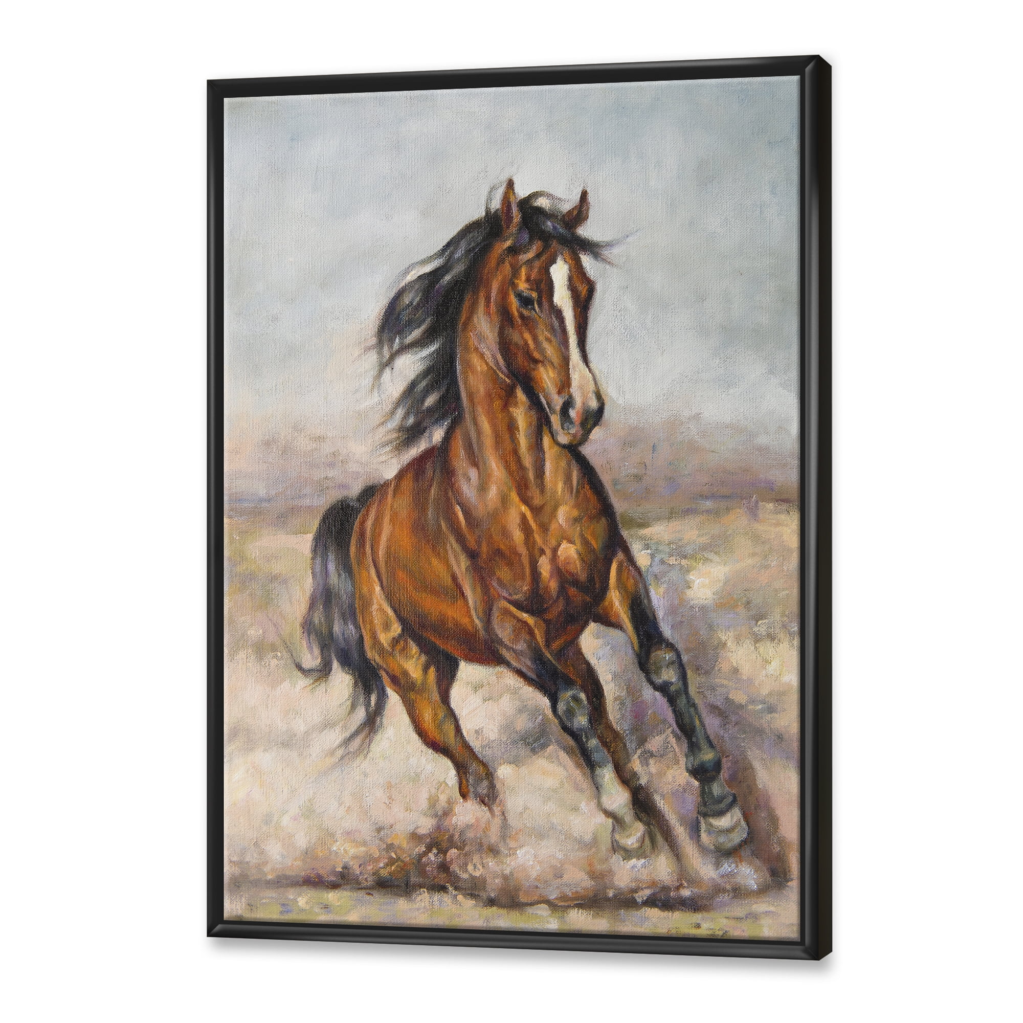 Designart 'A Brown Horse In The Race' Farmhouse Framed Canvas Wall Art Print