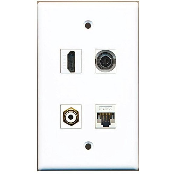 RiteAV - 1 Port HDMI 1 Port RCA White 1 Port 3.5mm 1 Port Cat5e Ethernet White Wall Plate