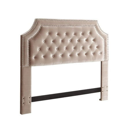 Chic Home Chava Headboard Velvet Upholstered Button Tufted Double Row Silver Nailhead Trim