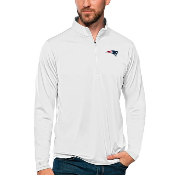 Men's Antigua White New England Patriots Tribute Quarter-Zip Lightweight Pullover Top
