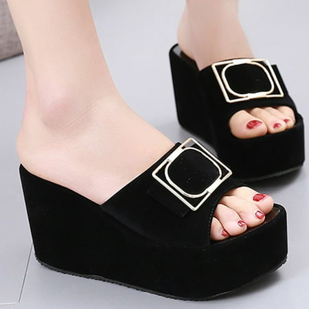 

〖Yilirongyumm〗 Black 36 Slippers For Women Shoes Walk Slippers Toe Casual Wedges Shoes Sandals Women‘S Beach Summer Open Women s Slipper