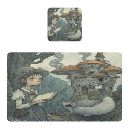 

Wobogo Medieval Mushroom Castle Placemats Coasters Set of 1 Heat-resistant Non-slip Easy to Clean Square Dinner Plate Mat