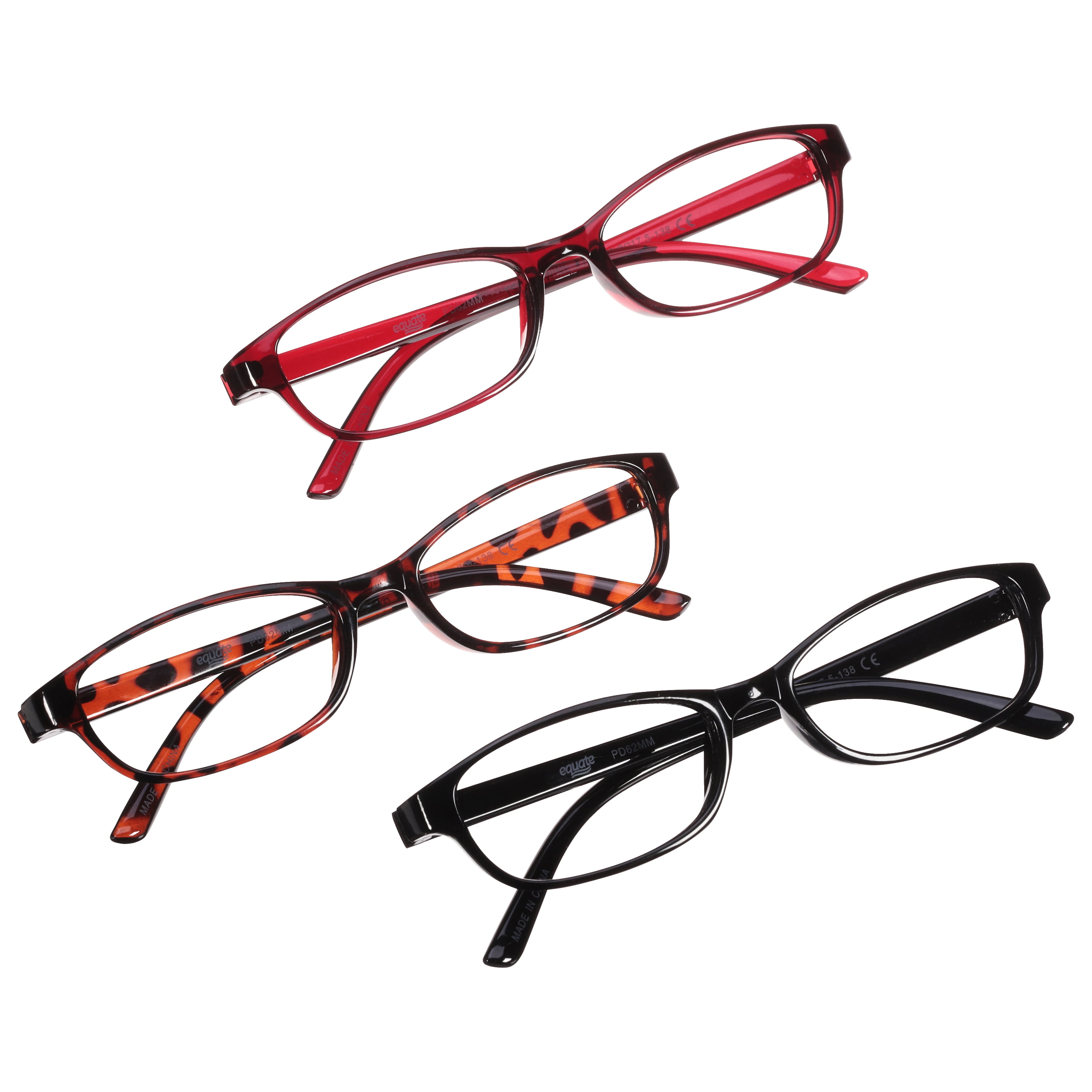(2 pack) Equate 3-pack Women's Rectangular Reading Glasses Ts-2012, +1.50