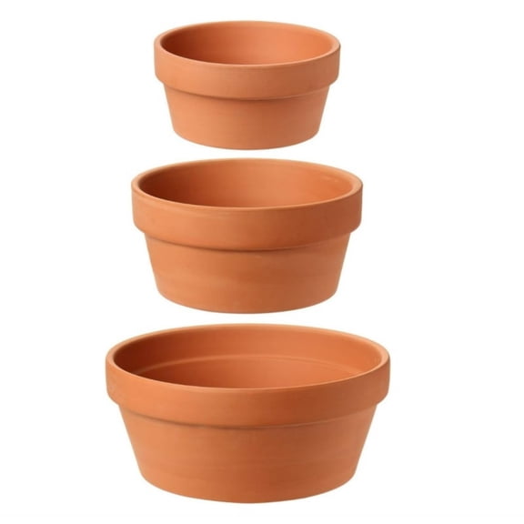 Set of 3 Shallow Terracotta Pots Plant Pots Clay Pottery Planter in Different Sizes(8 inch/6.5inch/5.5inch) with Drainage Hole