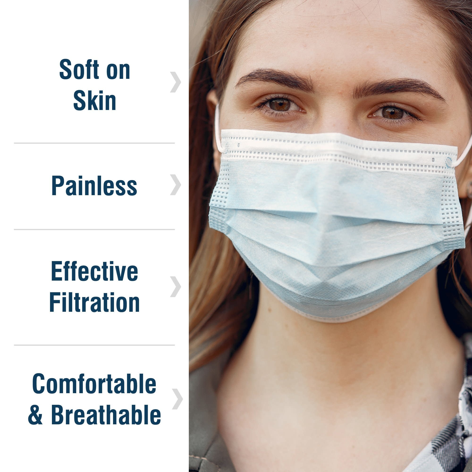 (40 Pack) Disposable Face Masks 3-Ply Individually Wrapped , 50ct - Blue