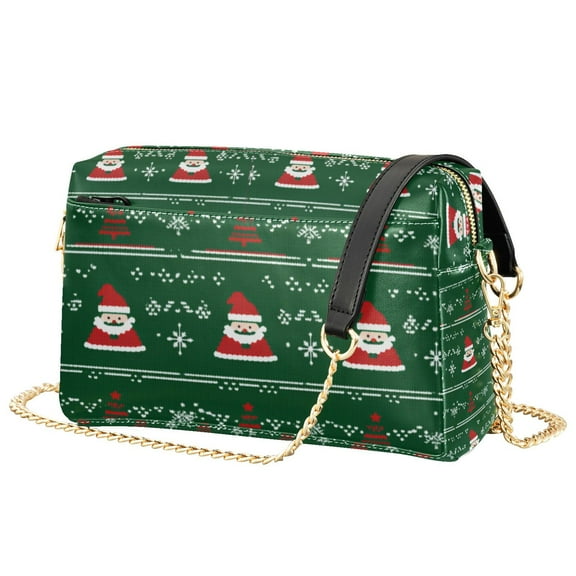FORMRS Women Crossbody Purse with Chain Strap Vegan Leather Shoulder Handbag, Green Christmas Trees