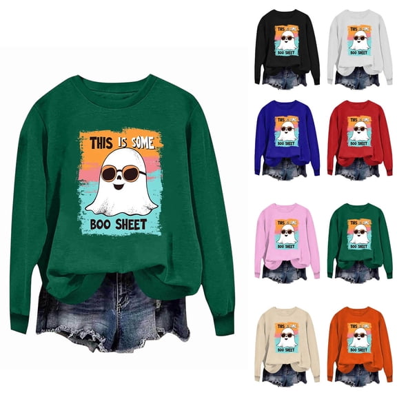 Hilzaten Tops for Women Hoodless Long Sleeve Print Loosse Pullover Casual Womens Sweatshirts