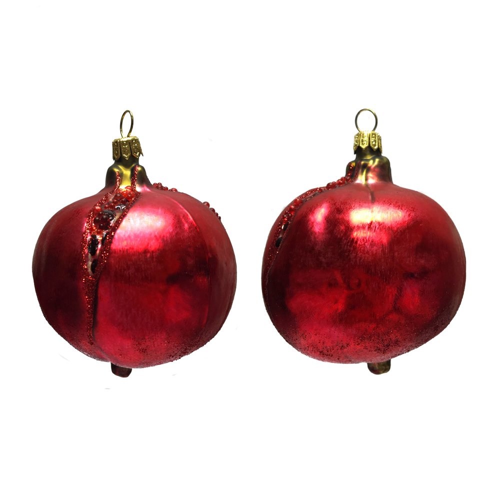 Pomegranate Fruit Polish Glass Christmas Tree Ornaments Set of 2 Food