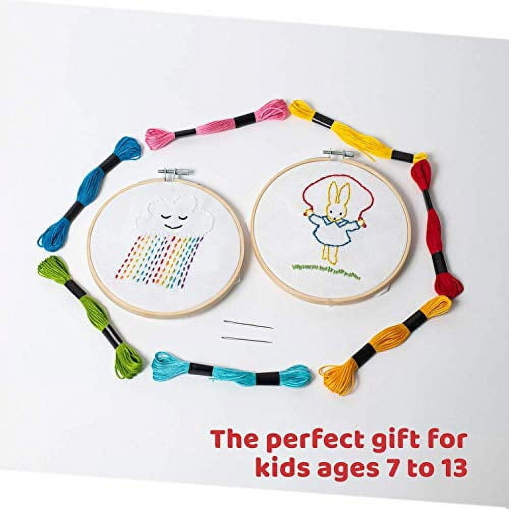 CraftLab Kids Embroidery Kit for Beginners, Kids Craft Starter Kit Gift for Ages 7 to 13, Includes 10 Projects, Embroidery Hoops, Fabric, Patterns,