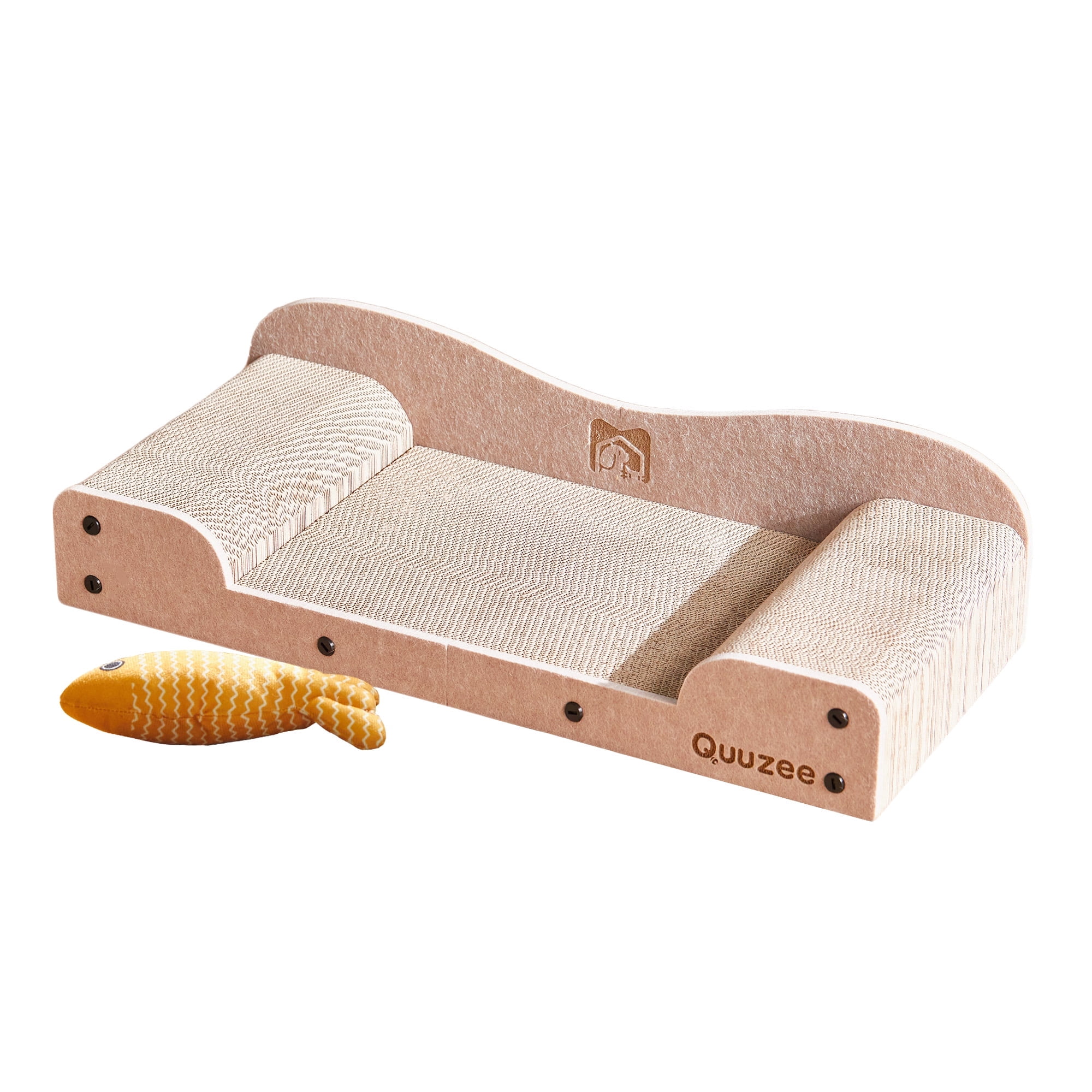 Quuzee 26-Inch Large Cat Scratcher Lounger Bed, Durable Cat Scratching Pad, Cat Scratch Board for Indoor Cats, Corrugated Cardboard Cat Scratcher Bed to Lounge and Scratch, Furniture Protector, Beige