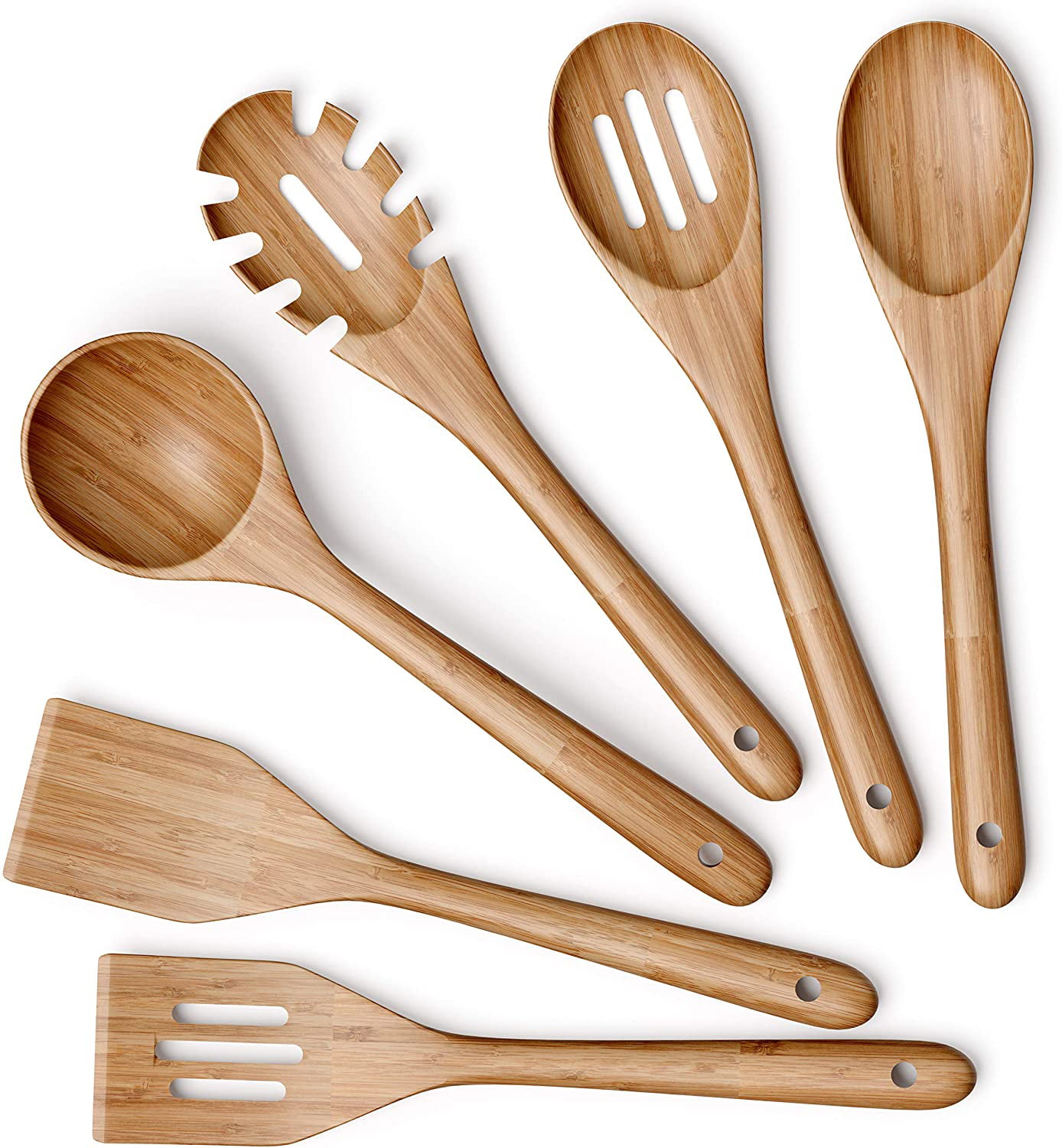 6pc/set 7” HAND CRAFT WORK TEAK WOODEN FORK AND SPOON SALAD TONG RARE 